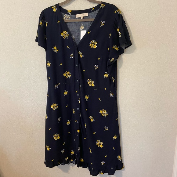 NWT Navy Floral Button Down Flare Dress - Picture 3 of 8